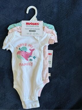 Huggies Organic Cotton Baby Bodysuit 3-Pack - White, Pink & Mint